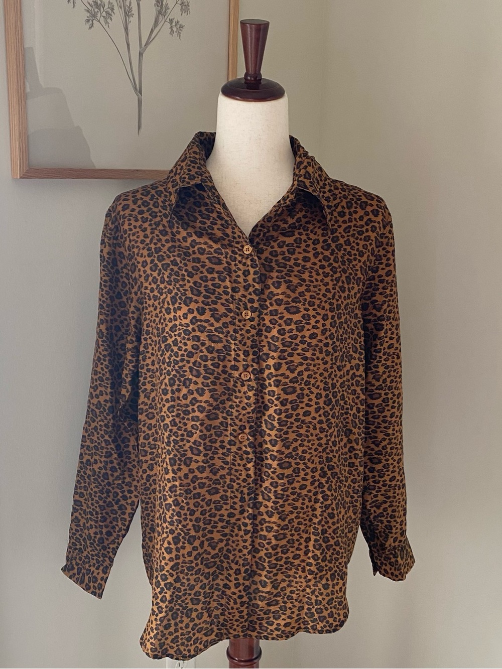 Vintage Filament 100% Silk Leopard Print Button-Front Blouse Medium